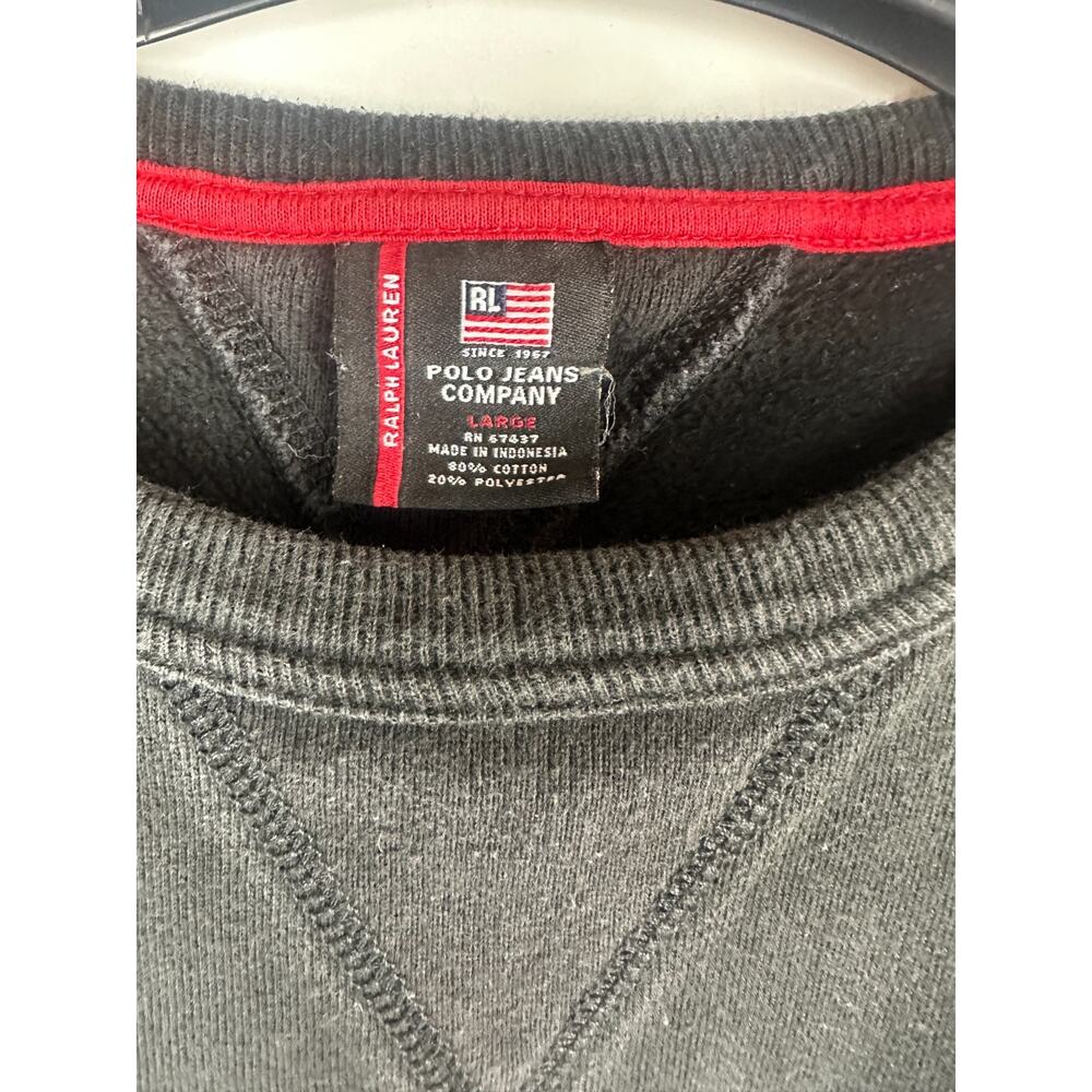 Vtg Y2k Polo Jeans Co Ralph Lauren Sweatshirt Large Black USA Flag Patch 1967 - Picture 7 of 12
